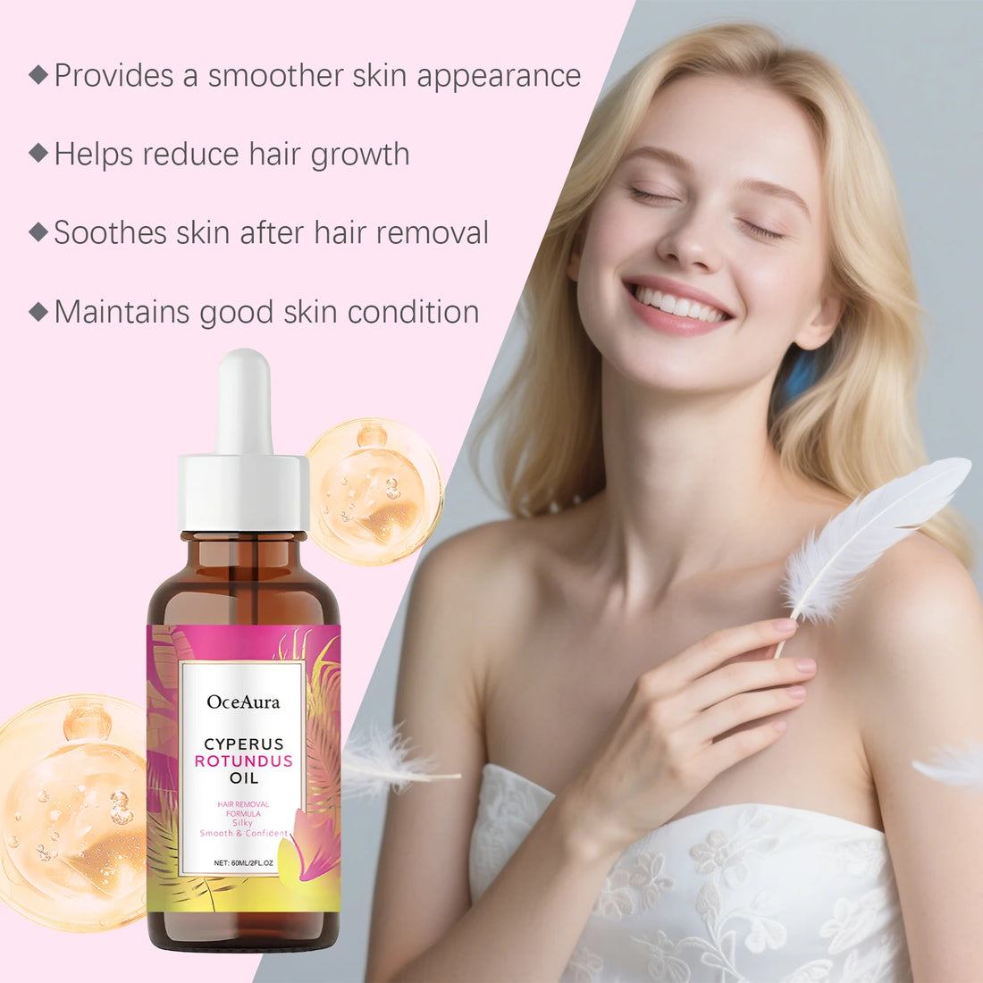 Mujer sonriente con la piel suave y SedaEssence